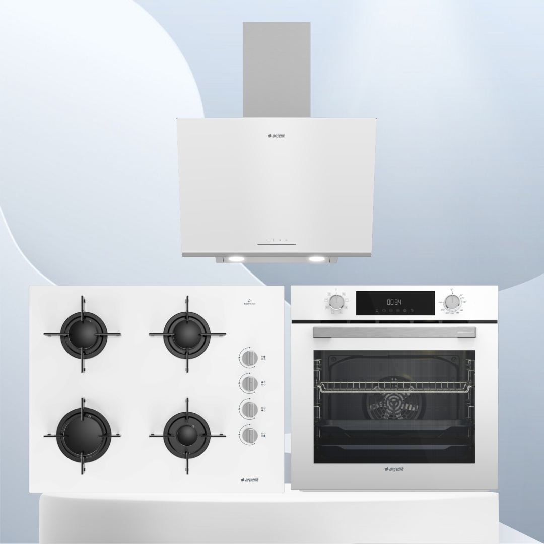 Arçelik Yeni Beyaz 3 lü Cam Ankastre Set AFC 341 B + OCD T 651 EB + ADE 606 2 B
