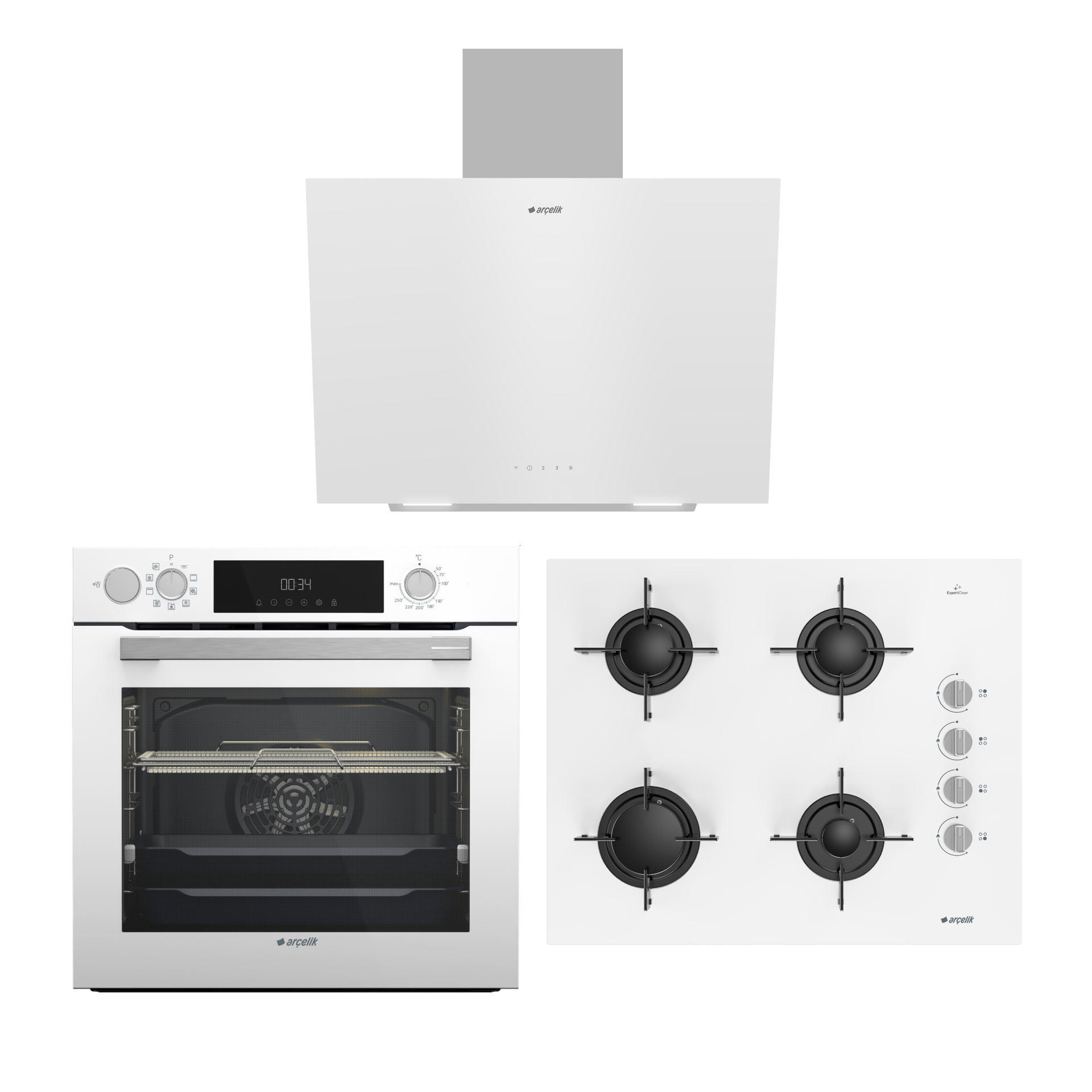 Arçelik AFry + Buhar Destekli Beyaz Cam Set