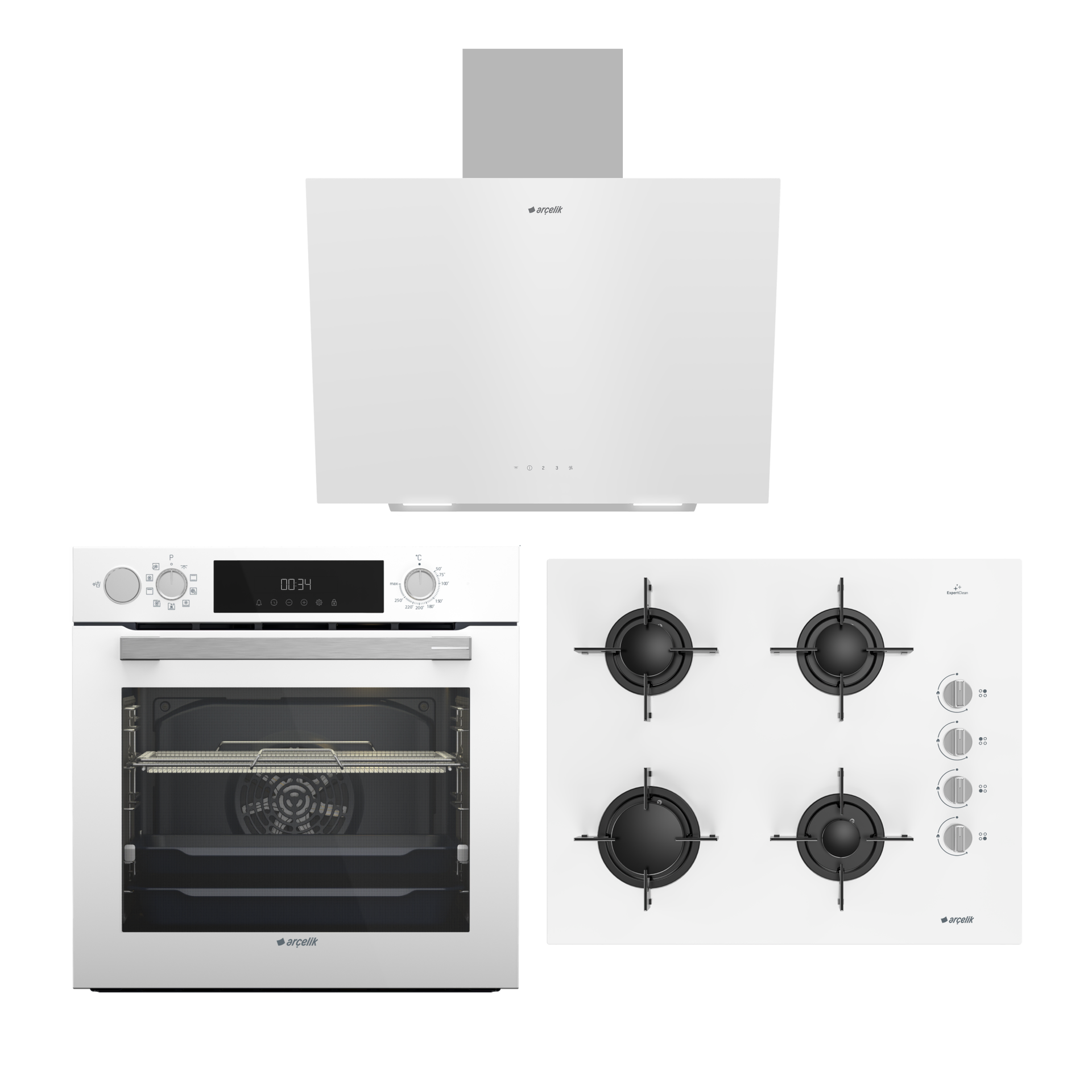 Arçelik AFry + Buhar Destekli Beyaz Cam Set
